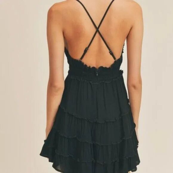 NWT Anthropologie Black Ruffle Tier Mini Dress - Picture 4 of 6